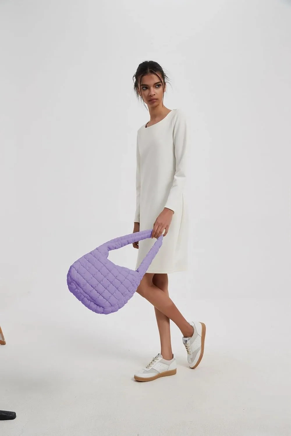 Women's Quilted Handbag Nylon Puffer Shoulder Bag Soft Puffy Tote Bag Lightweight Padding Underarm Hobo Bag