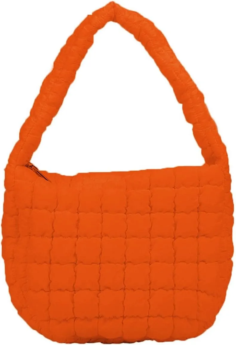 Women's Quilted Handbag Nylon Puffer Shoulder Bag Soft Puffy Tote Bag Lightweight Padding Underarm Hobo Bag