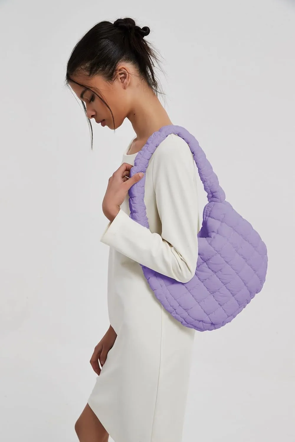 Women's Quilted Handbag Nylon Puffer Shoulder Bag Soft Puffy Tote Bag Lightweight Padding Underarm Hobo Bag