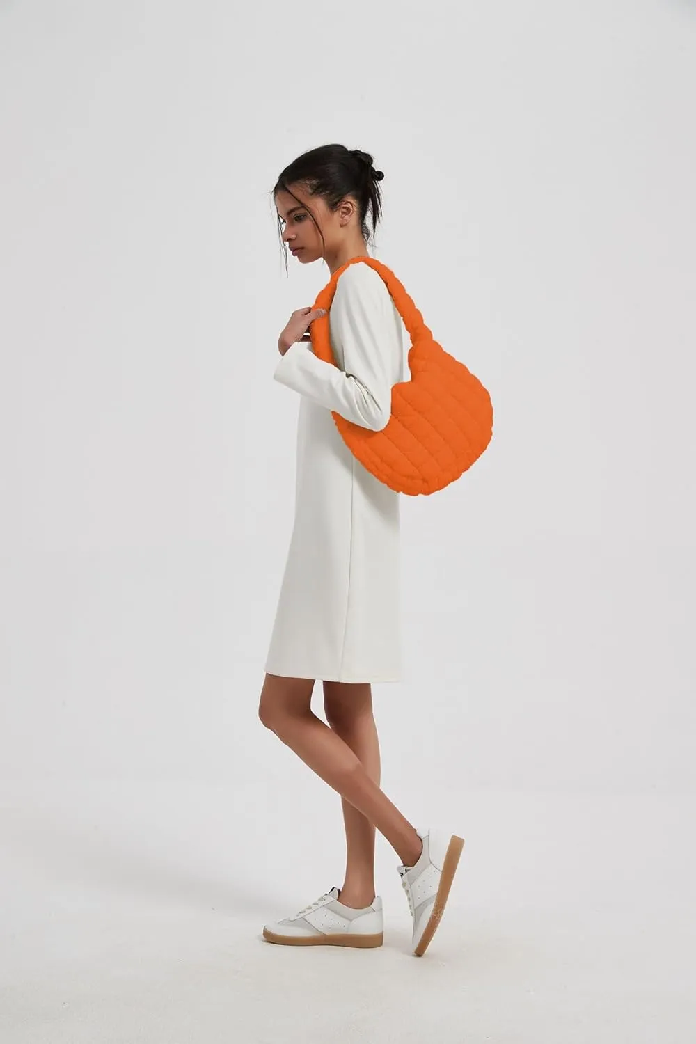 Women's Quilted Handbag Nylon Puffer Shoulder Bag Soft Puffy Tote Bag Lightweight Padding Underarm Hobo Bag