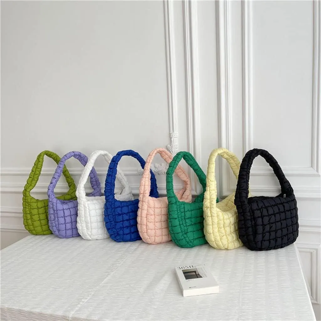 Women's Quilted Handbag Nylon Puffer Shoulder Bag Soft Puffy Tote Bag Lightweight Padding Underarm Hobo Bag