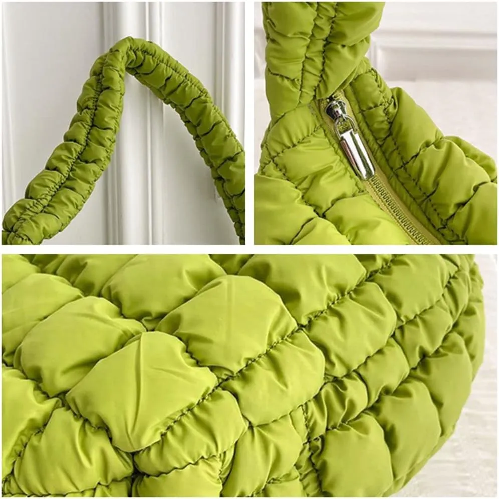 Women's Quilted Handbag Nylon Puffer Shoulder Bag Soft Puffy Tote Bag Lightweight Padding Underarm Hobo Bag