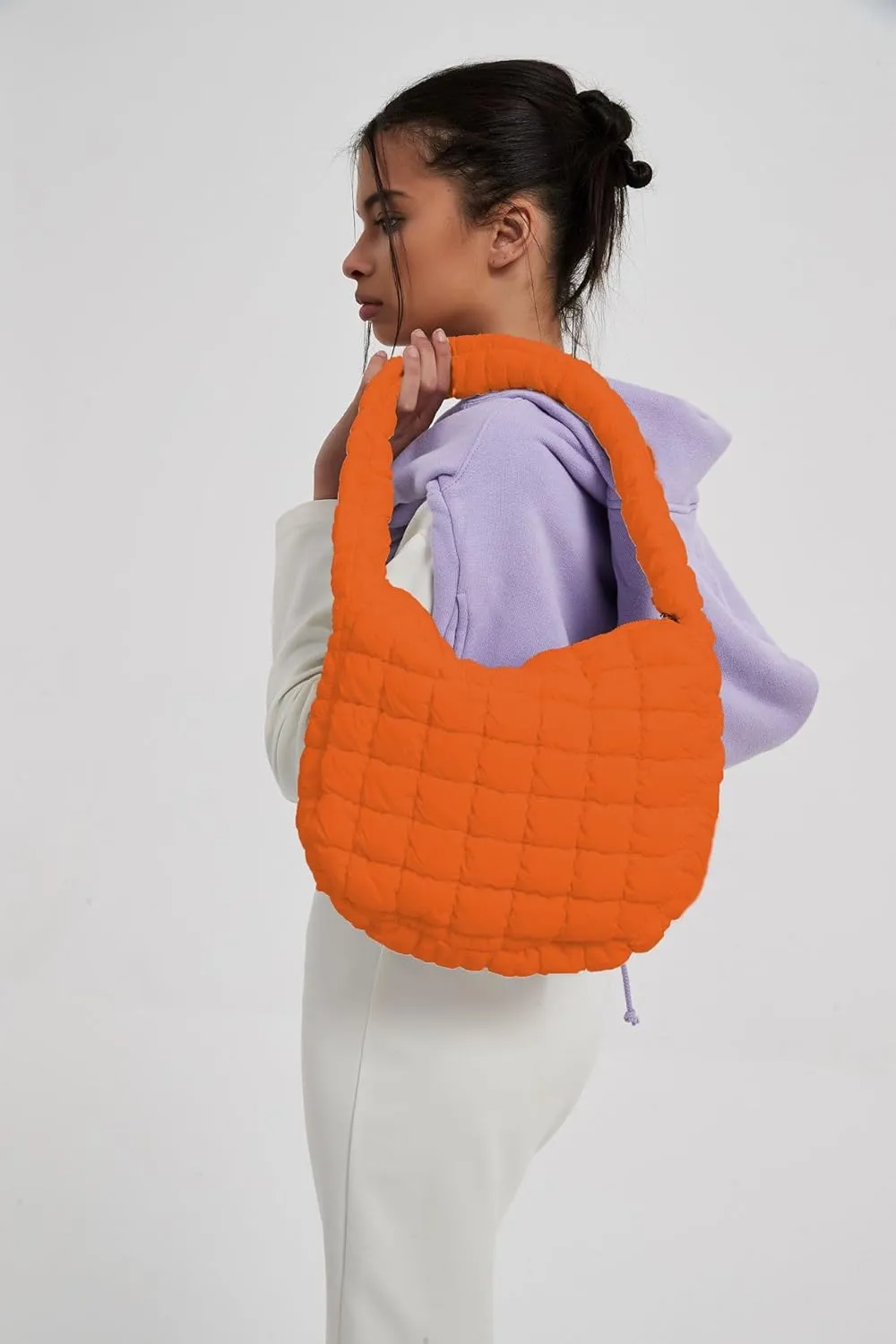 Women's Quilted Handbag Nylon Puffer Shoulder Bag Soft Puffy Tote Bag Lightweight Padding Underarm Hobo Bag
