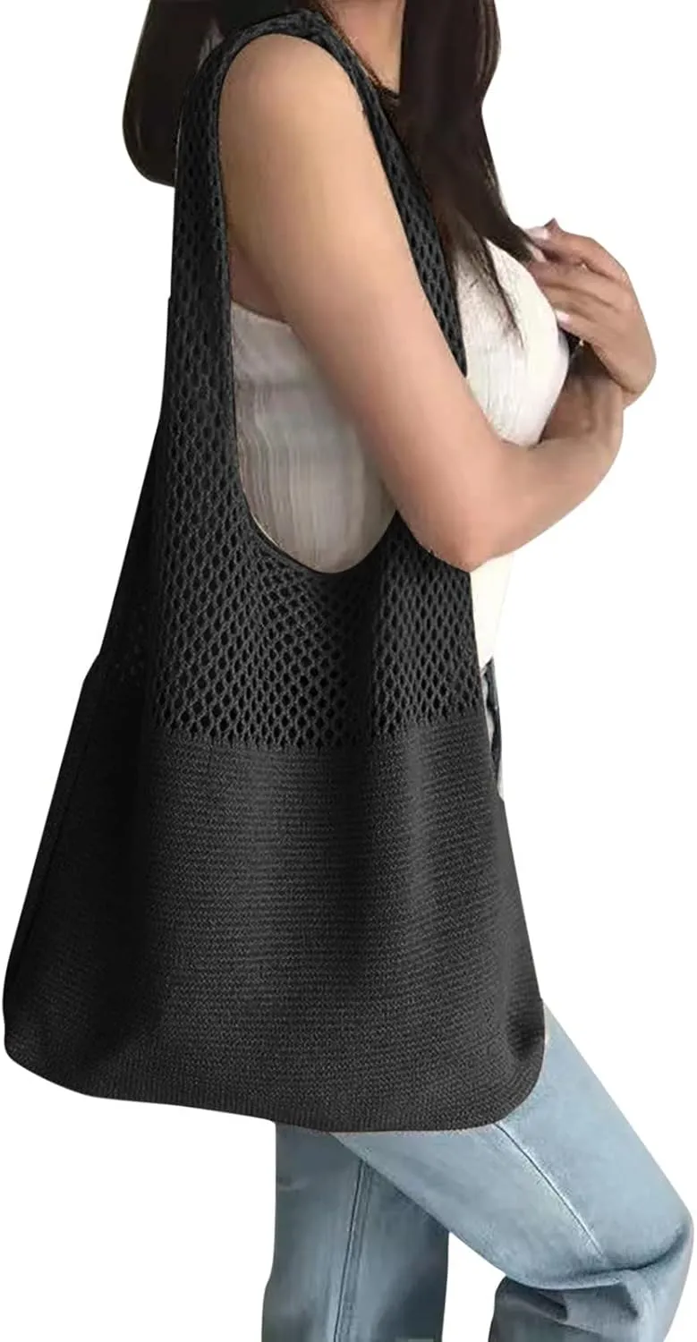 Women's Shoulder Bag, Crochet Tote Bag Vintage Fashion Crossbody Handbags Y2K Mesh Beach Bags, Purses for Women Trendy