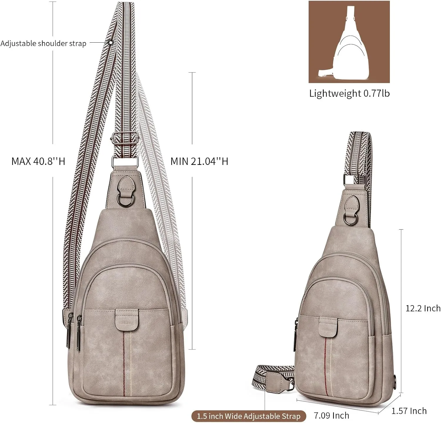 Womens Sling Bag Crossbody Bags for Women Vegan Leather Sling Backpack Daypack Fanny Pack Crossbody Purse Travel