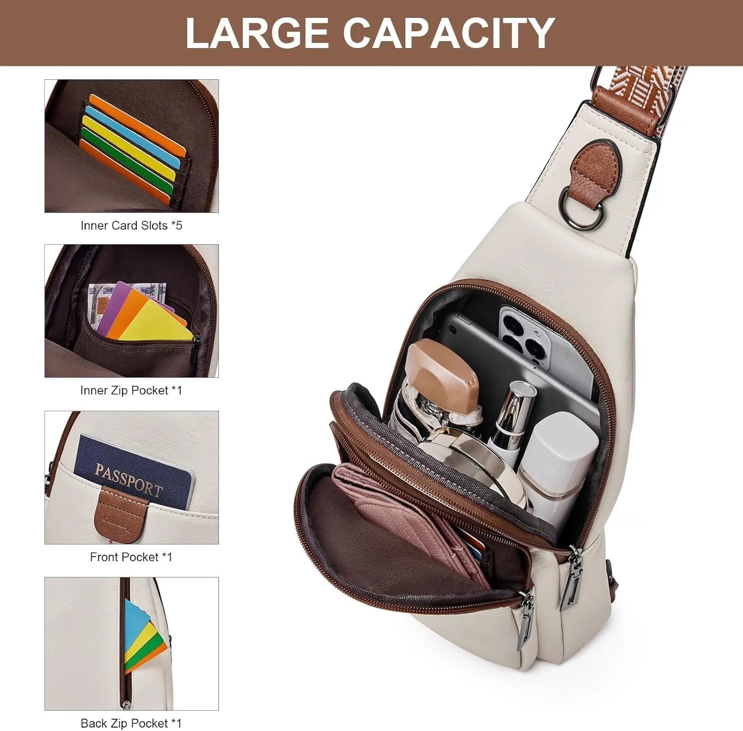 Womens Sling Bag Crossbody Bags for Women Vegan Leather Sling Backpack Daypack Fanny Pack Crossbody Purse Travel