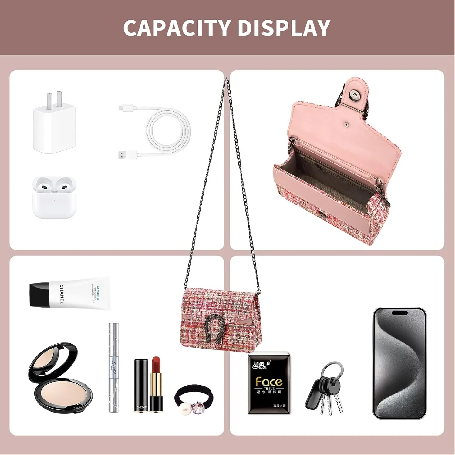 Women'S Small Crossbody Bag Pu Leather Shoulder Bag Small Handbag Clutch Bag Fashion Chain Evening Bag Quilted Purse