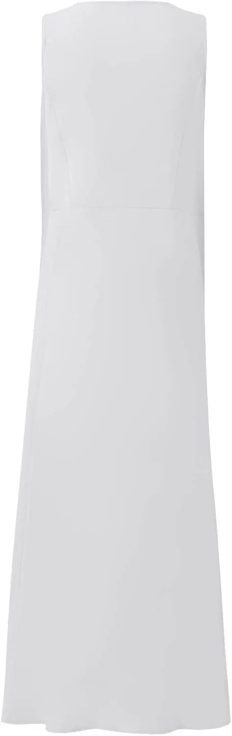 Women's Summer Cotton Linen Long Dress Sleeveless Elegant Flowy Dresses Plus Size Loose Comfy Dress with Pockets