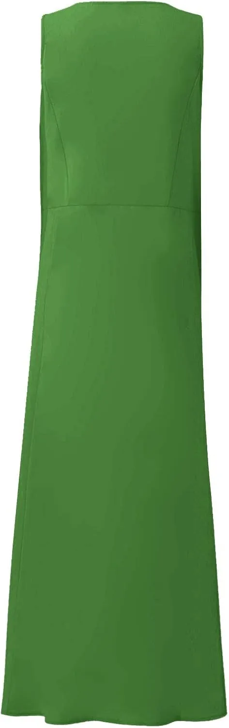 Women's Summer Cotton Linen Long Dress Sleeveless Elegant Flowy Dresses Plus Size Loose Comfy Dress with Pockets