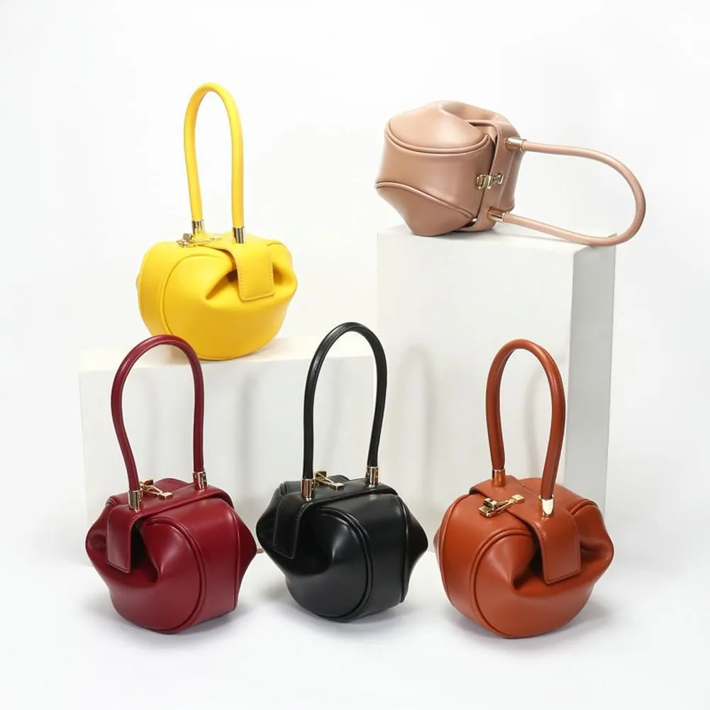 Women's Trendy Genuine Leather Clutch Purse Sphere Wristlet Handbags Mini Tote Bag Elegant Ladies Shoulder Satchels