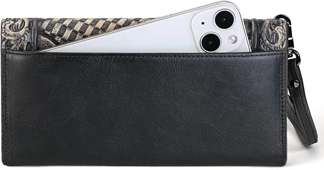 Women's Wallet Genuine Leather Snap Wallets Vintage Purse Organizer Clutch Bag with Wristlet