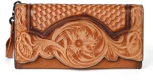Women's Wallet Genuine Leather Snap Wallets Vintage Purse Organizer Clutch Bag with Wristlet