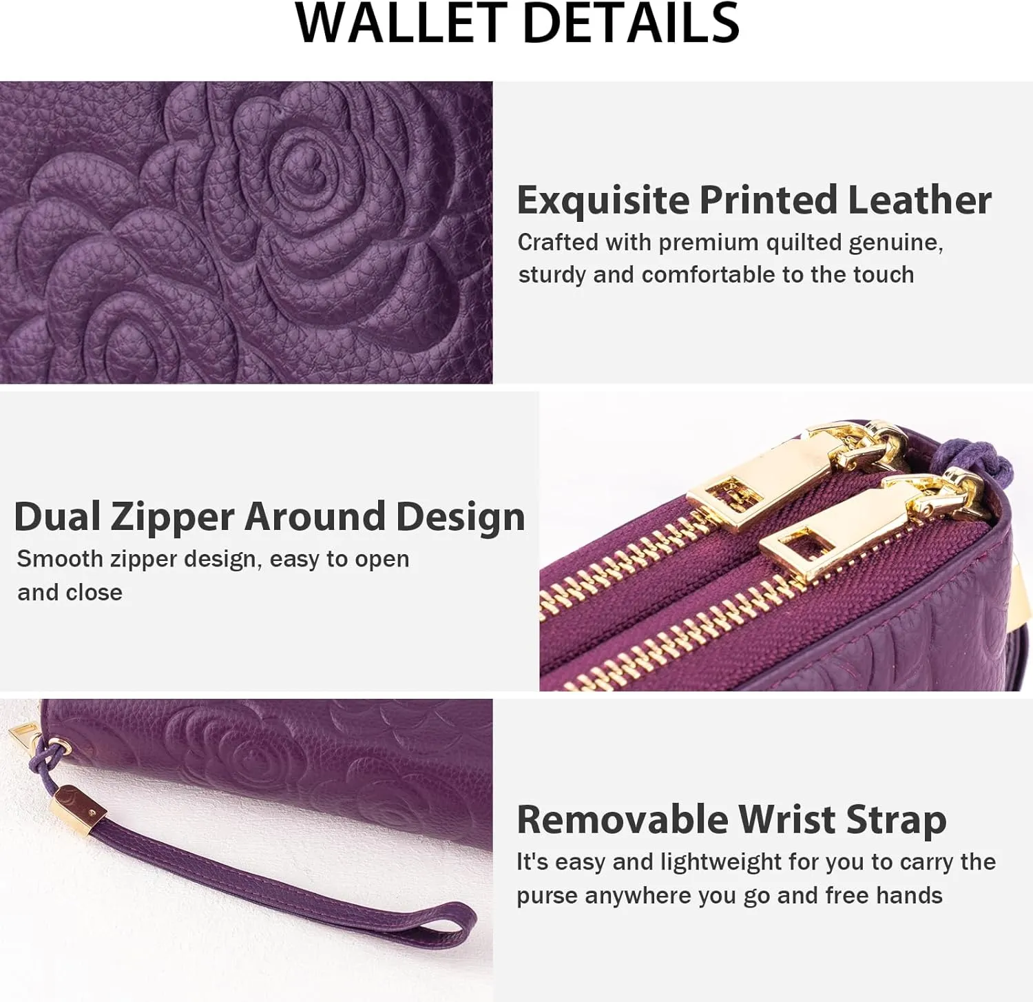 Women's Wallet RFID Blocking Leather Double Zip Large Capacity Card Holder Ladies Phone Clutch Long Purse Wristlet