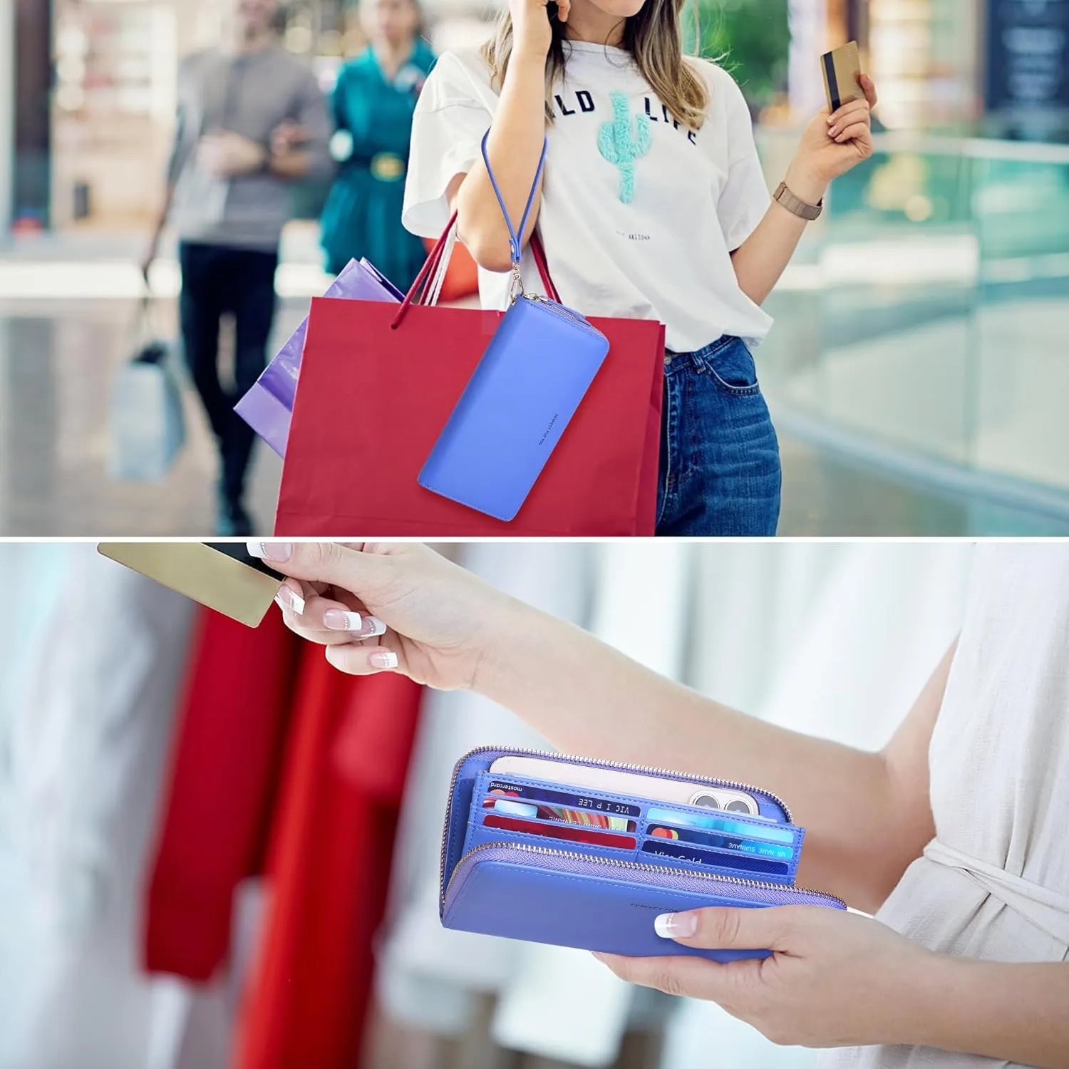Womens Wallet RFID Large Capacity Zip Around Wallet PU Leather Credit Card Holder Clutch Wristlet Wallet Travel Purse