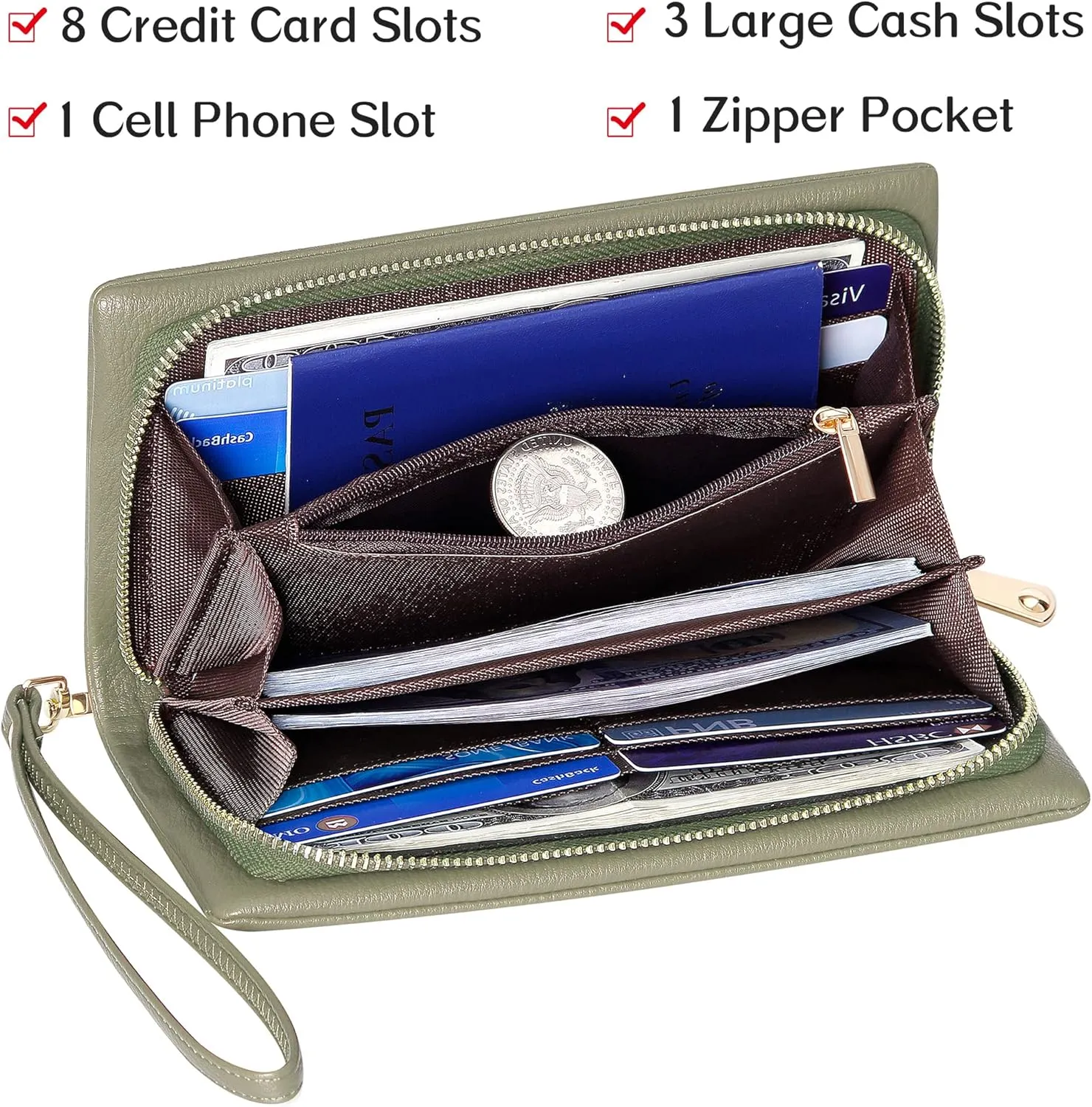 Womens Wallet RFID Large Capacity Zip Around Wallet PU Leather Credit Card Holder Clutch Wristlet Wallet Travel Purse