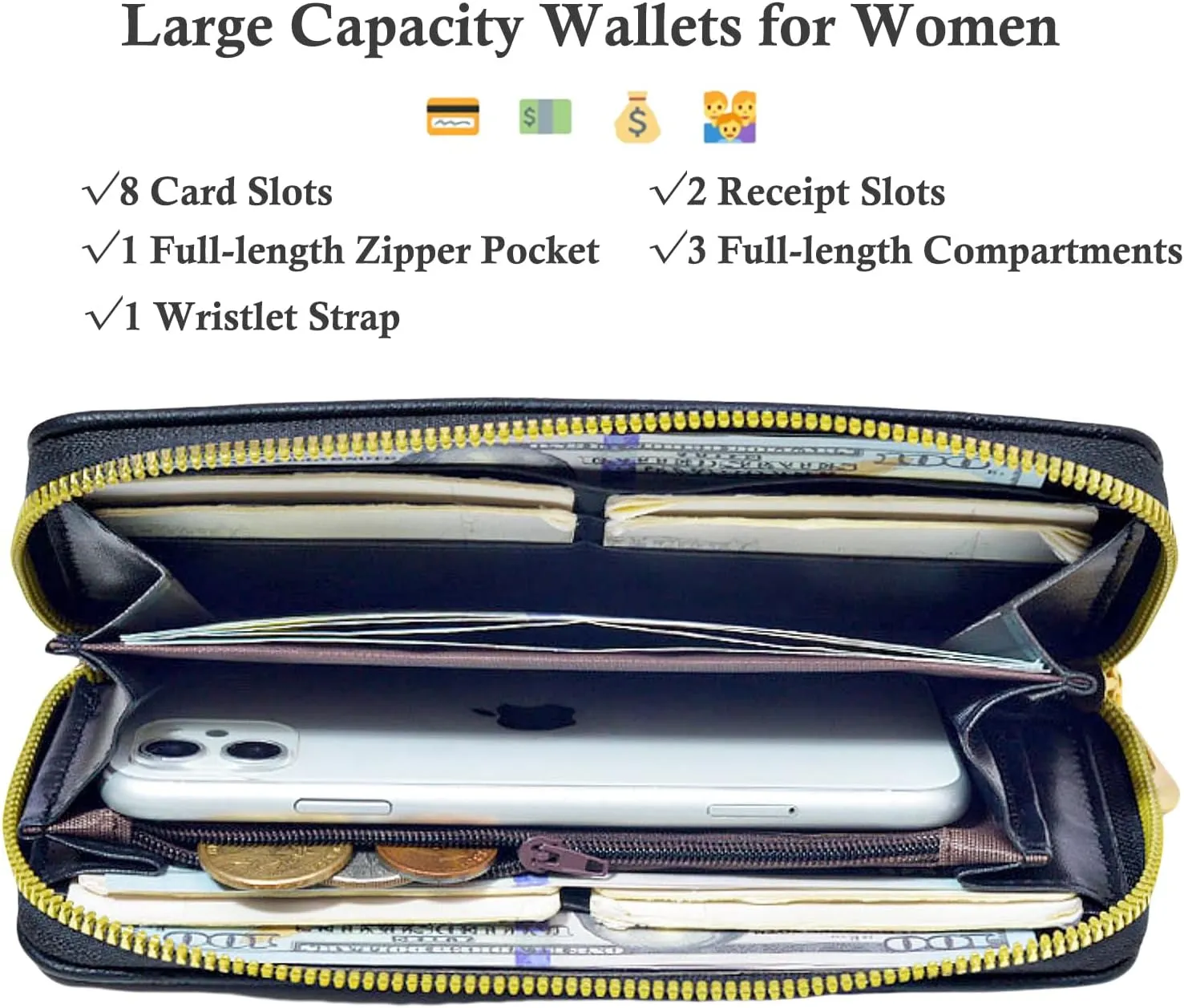 Womens Wallet RFID Wristlet Wallet for Women Zip Around Credit Card Holder Floral Leather Ladies Clutch Long Purse