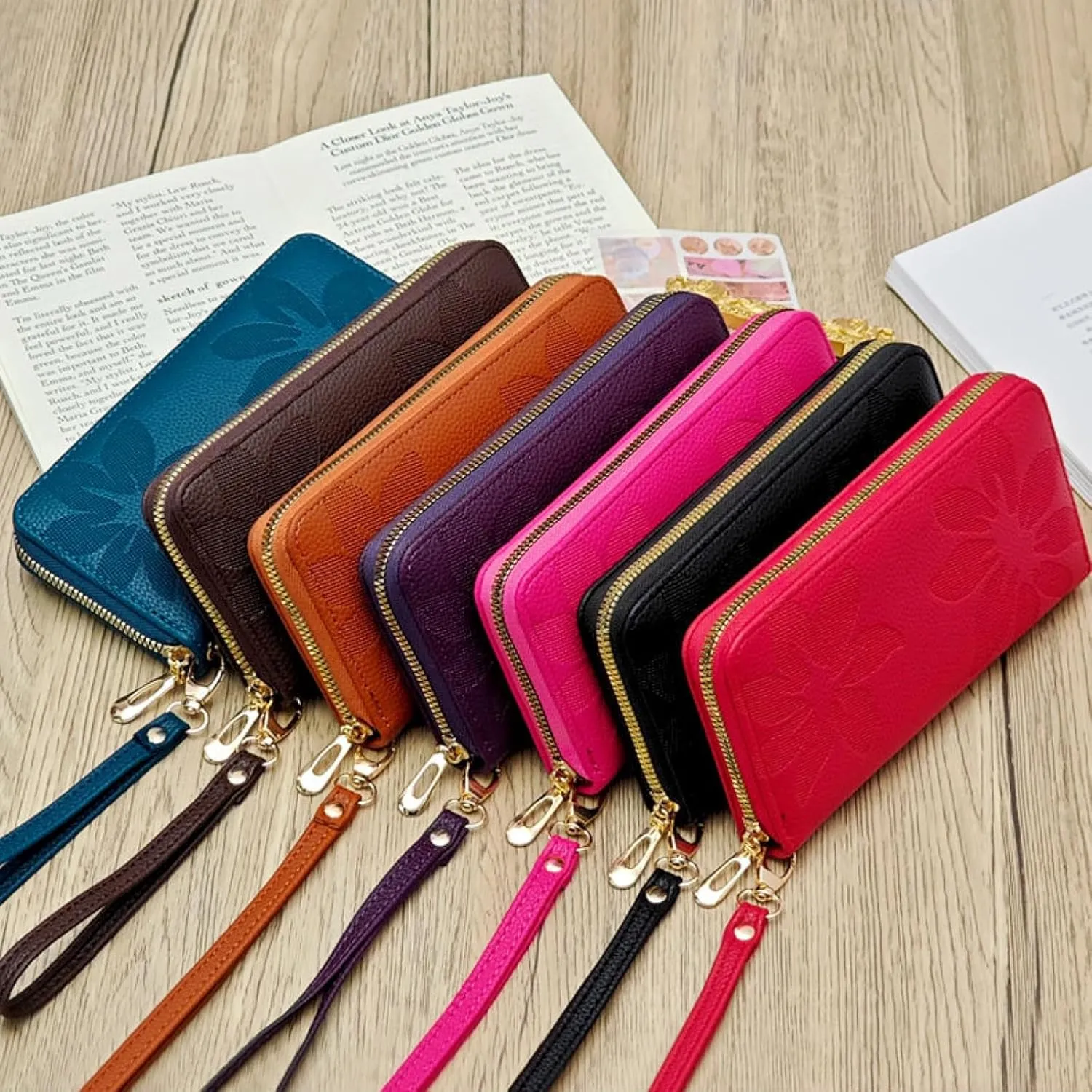 Womens Wallet RFID Wristlet Wallet for Women Zip Around Credit Card Holder Floral Leather Ladies Clutch Long Purse