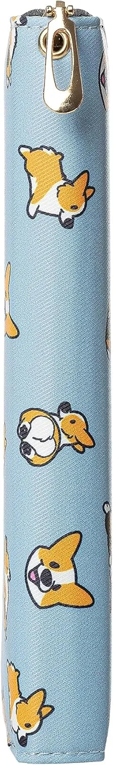 Women's Wallet Wristlet Long Purse Zip RFID Blocking Leather Wallet Corgi Design Large Capacity Credit Card Clutch Ladies Travel Purse Wristlet (Zipper Corgi Blue)