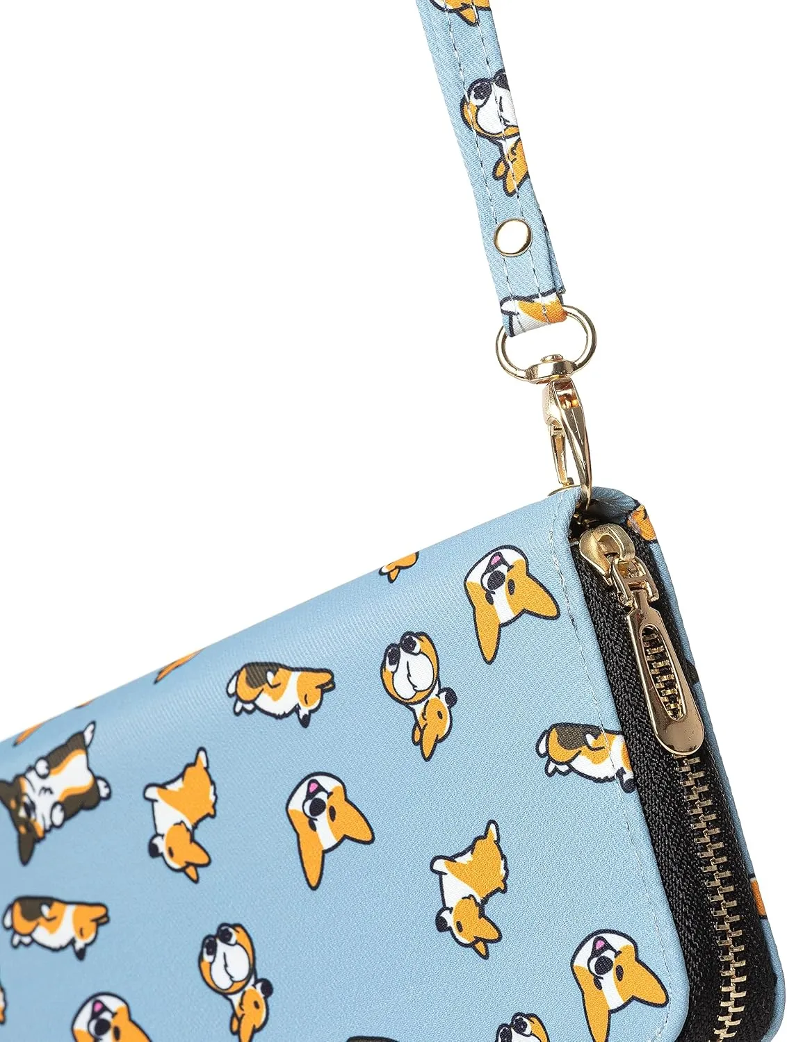 Women's Wallet Wristlet Long Purse Zip RFID Blocking Leather Wallet Corgi Design Large Capacity Credit Card Clutch Ladies Travel Purse Wristlet (Zipper Corgi Blue)