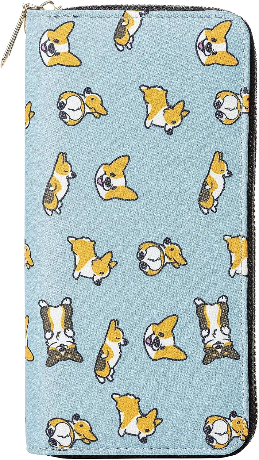 Women's Wallet Wristlet Long Purse Zip RFID Blocking Leather Wallet Corgi Design Large Capacity Credit Card Clutch Ladies Travel Purse Wristlet (Zipper Corgi Blue)