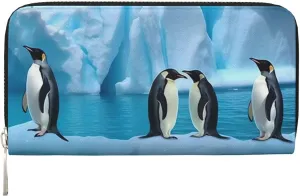 Womens Wallet Zip Around Wallet Pu Leather Phone Clutch Purse Penguins On The Iceberg Card Holder Organizer