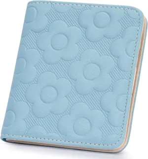 Womens Wallet,Slim Small Wallet Women RFID Bifold Compact Wallets for Women 3D Embossed Leather Wallet with ID Credit Card Holder Zipper Coin Pocket Blue