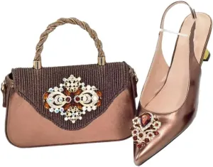 Women’S Wedding Shoes and Bag Set Pointed Toe Thin Heels Slingbacks Pumps with Matching Handbag
