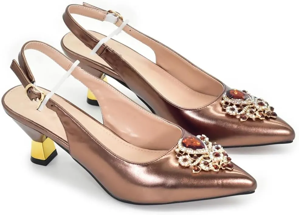 Women’S Wedding Shoes and Bag Set Pointed Toe Thin Heels Slingbacks Pumps with Matching Handbag