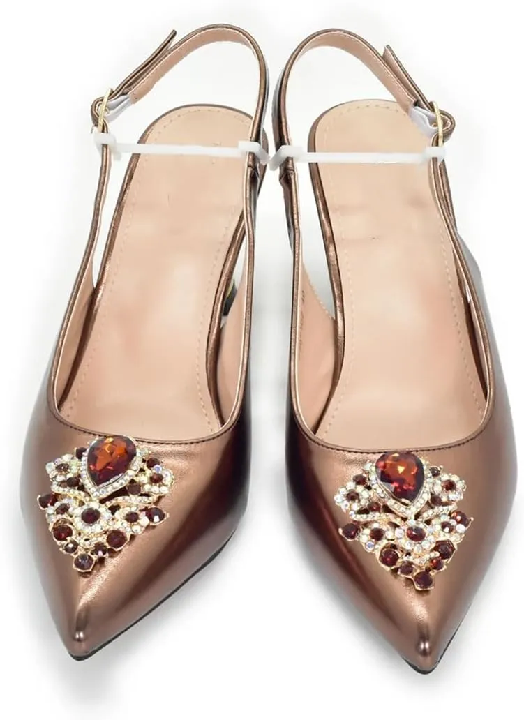 Women’S Wedding Shoes and Bag Set Pointed Toe Thin Heels Slingbacks Pumps with Matching Handbag