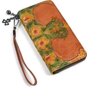Women's Wristlet Clutch Purse with Zipper Handle, Card Slots, Large Size