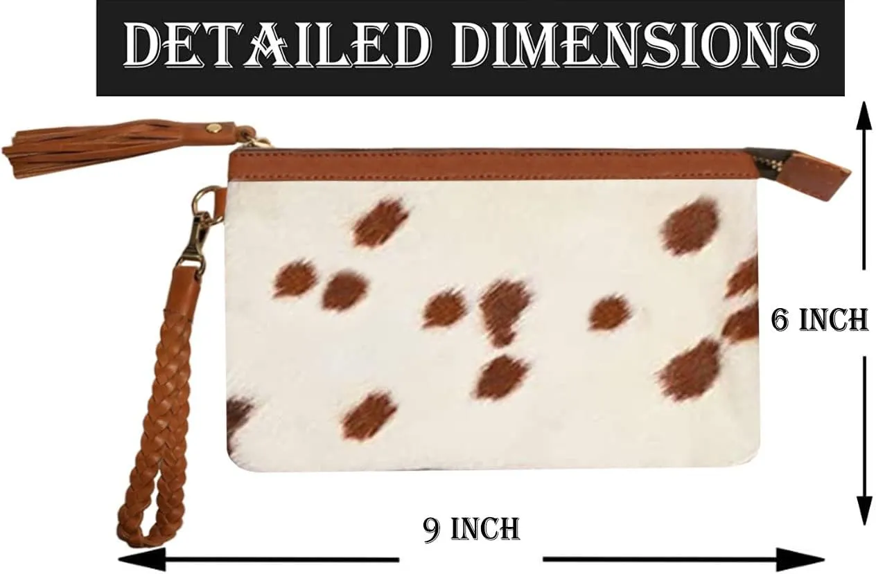 Womens Zipper Wristlet Cowhide Clutch Real Leather Hair on Wallet Western Purse, Handbag Organizer for women