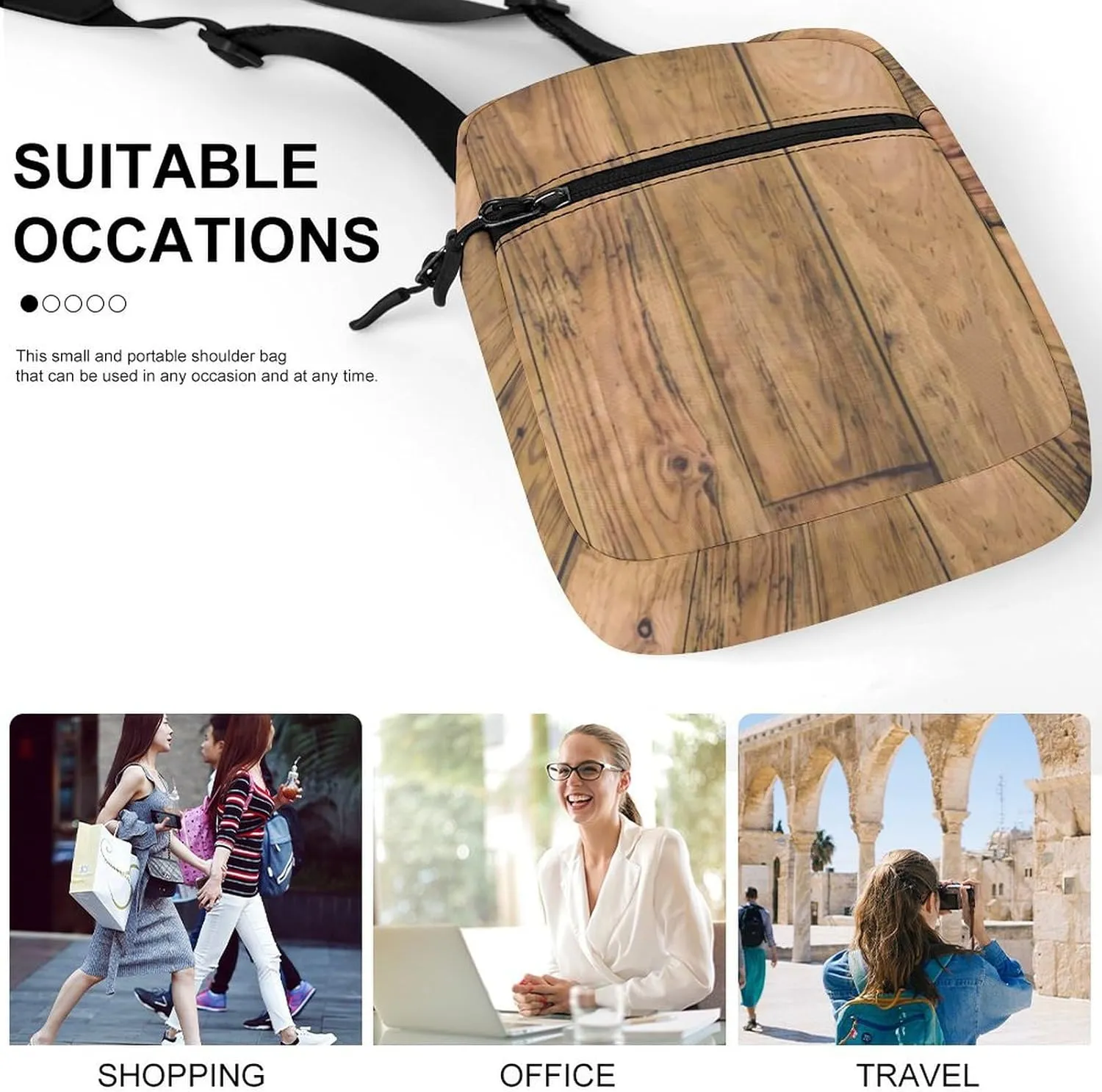 Wooden Wood Planks Detachable Shoulder Strap Small Shoulder Bag Unisex