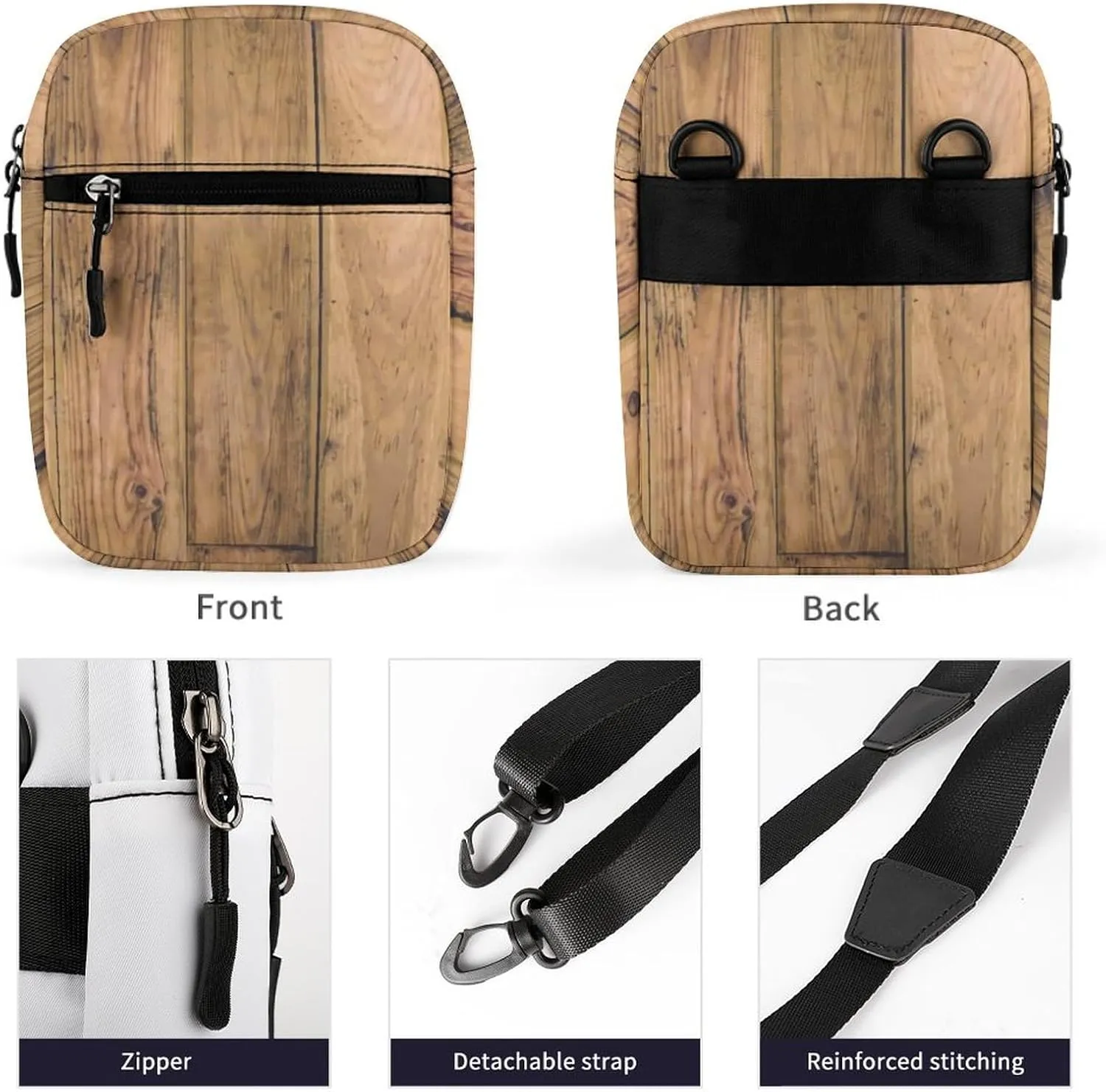 Wooden Wood Planks Detachable Shoulder Strap Small Shoulder Bag Unisex