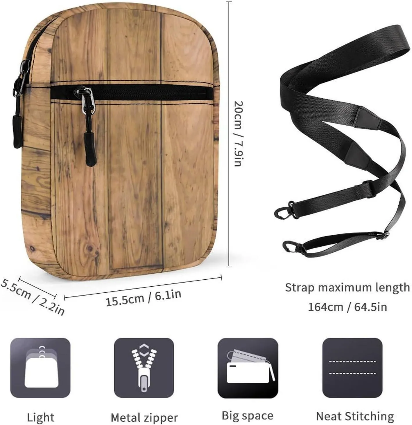 Wooden Wood Planks Detachable Shoulder Strap Small Shoulder Bag Unisex