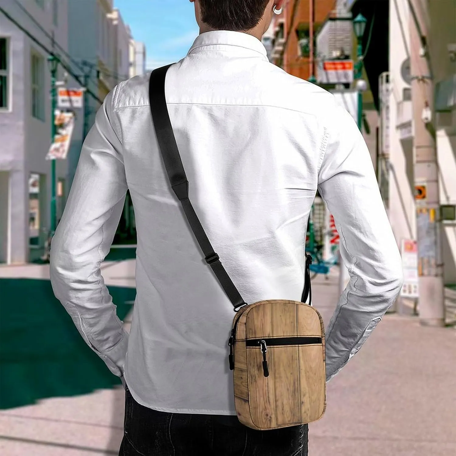 Wooden Wood Planks Detachable Shoulder Strap Small Shoulder Bag Unisex