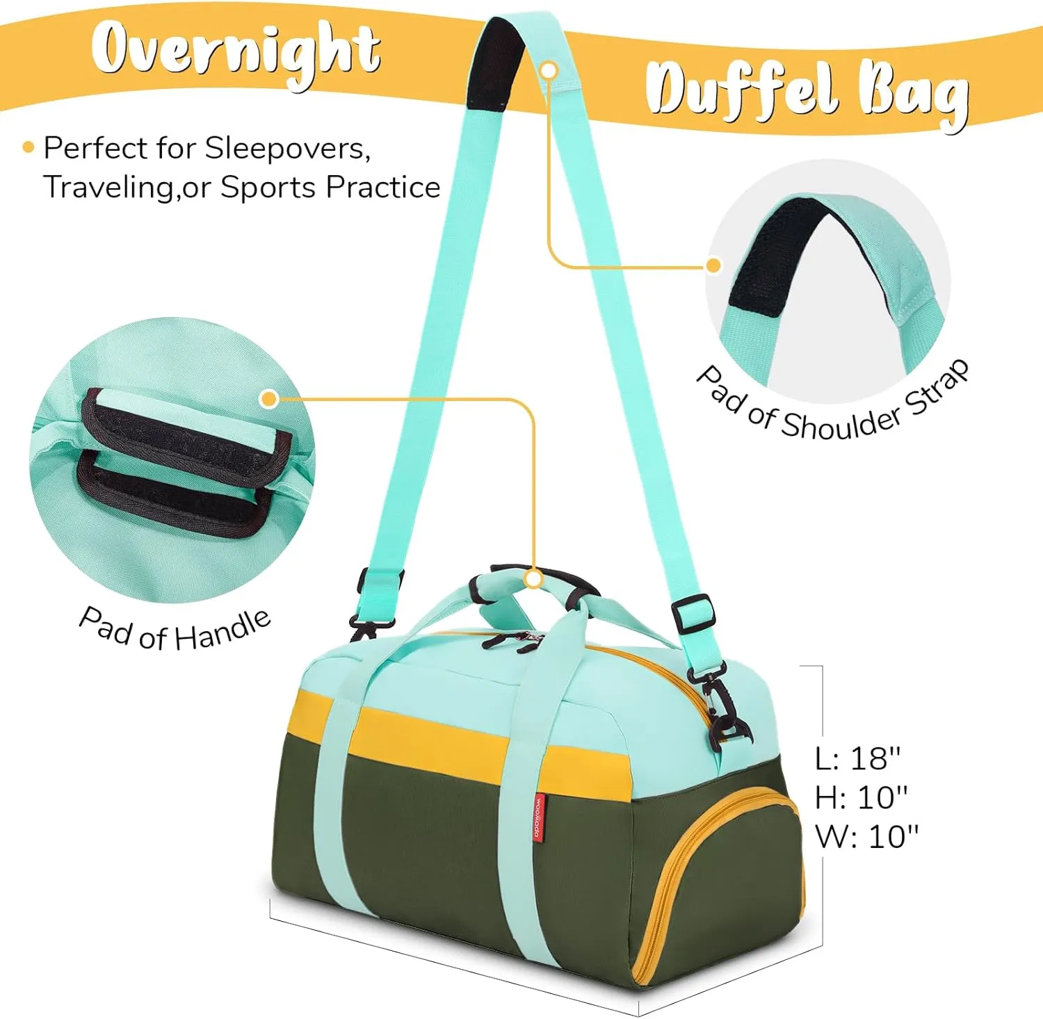 WOOMADA Travel Duffle Bag, Weekend Bag with Wet Pocket & Trolley Sleeve, Overnight Bag With Shoe Compartment, Fit for Sports Practice, Travel and Gifts(army green)