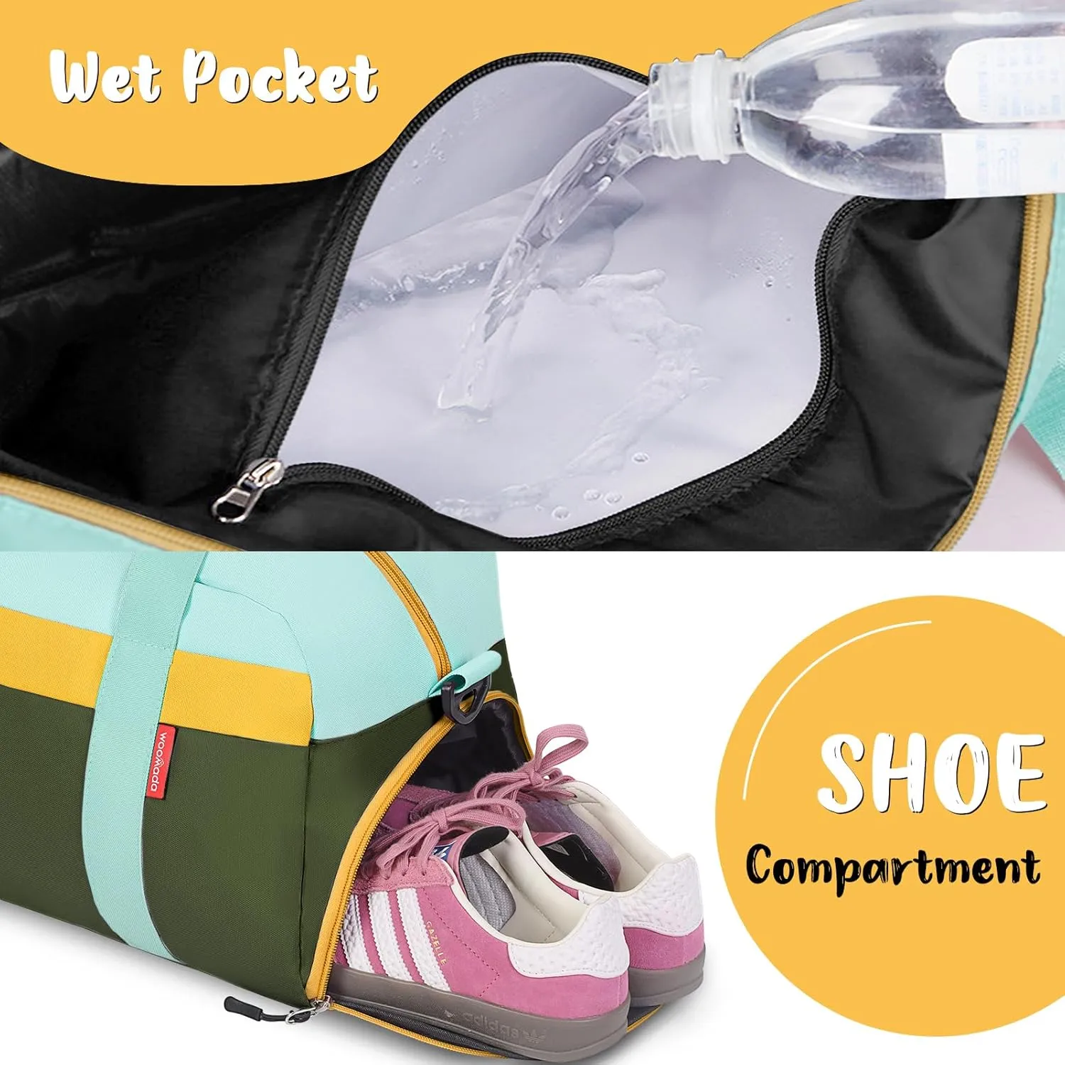 WOOMADA Travel Duffle Bag, Weekend Bag with Wet Pocket & Trolley Sleeve, Overnight Bag With Shoe Compartment, Fit for Sports Practice, Travel and Gifts(army green)