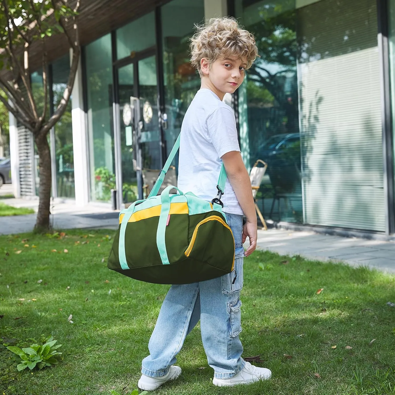 WOOMADA Travel Duffle Bag, Weekend Bag with Wet Pocket & Trolley Sleeve, Overnight Bag With Shoe Compartment, Fit for Sports Practice, Travel and Gifts(army green)