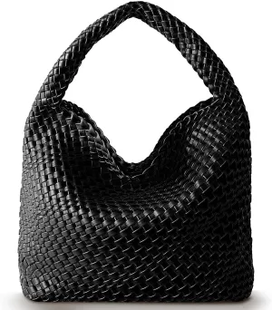 Woven Bag for Women, Vegan Leather Tote Bag Large Summer Beach Travel Handbag and Purse Retro Handmade Shoulder Bag