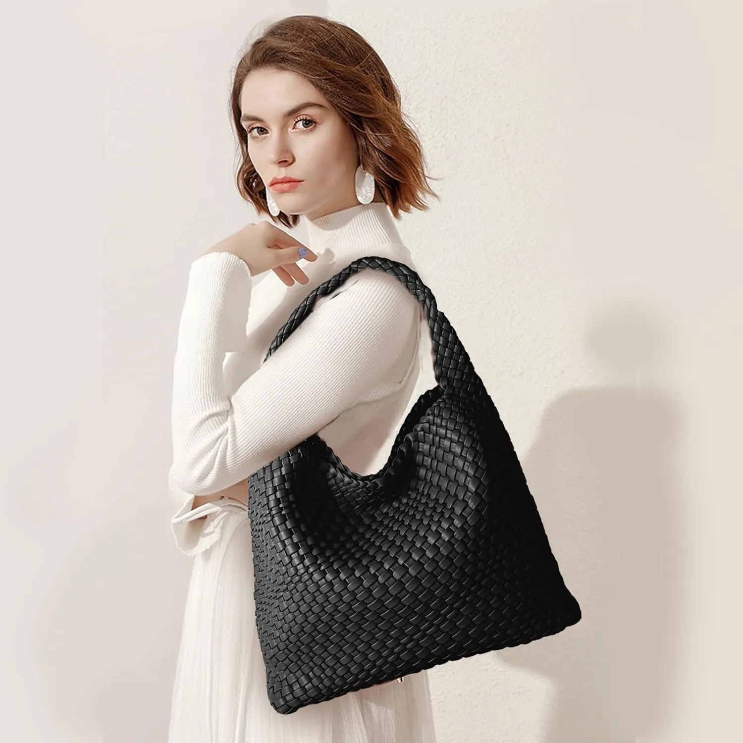 Woven Bag for Women, Vegan Leather Tote Bag Large Summer Beach Travel Handbag and Purse Retro Handmade Shoulder Bag