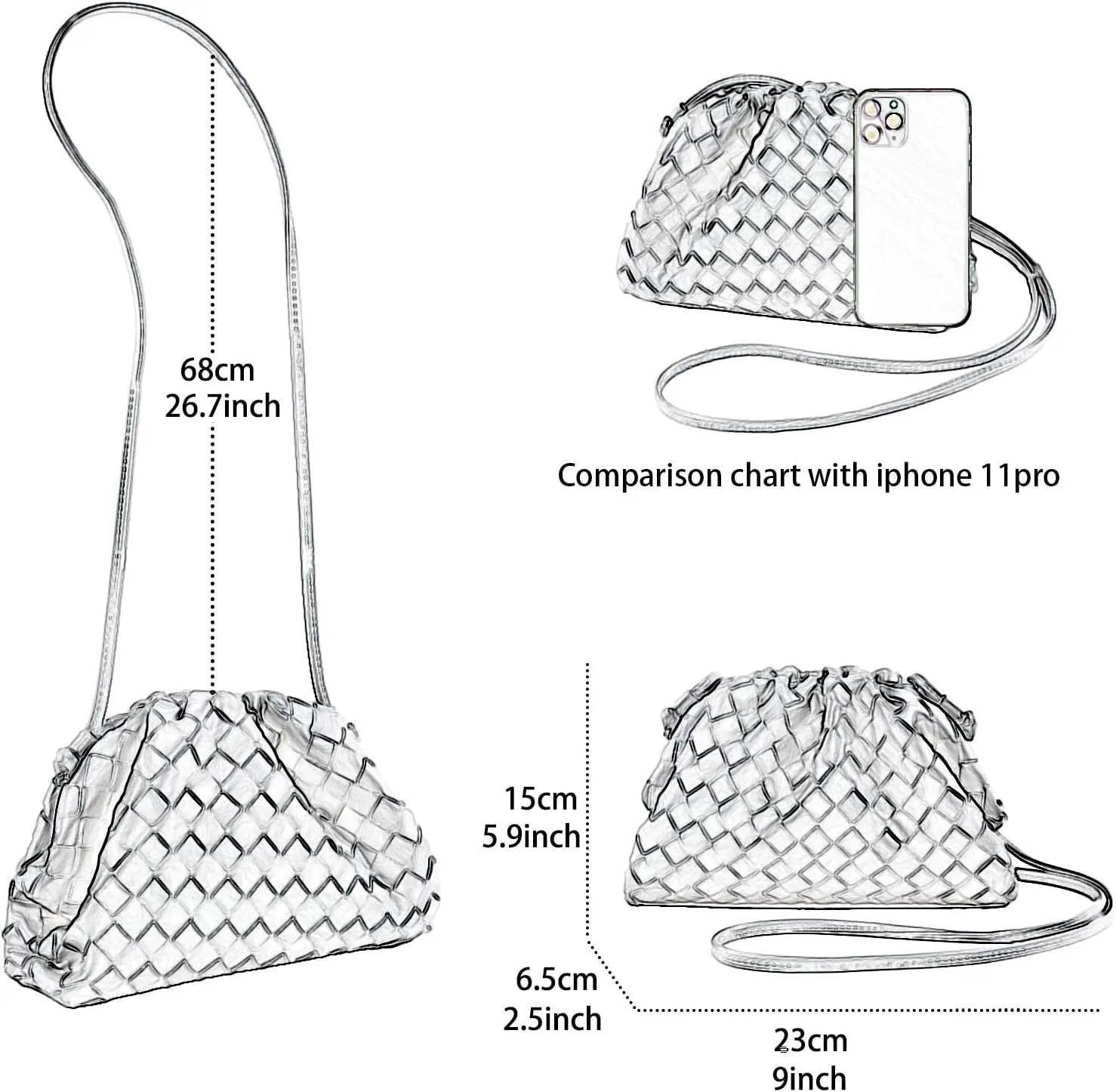 Woven Dumpling Bag for Women Clutch Purses, Cloud Crossbody Handbag Soft Shoulder Bag