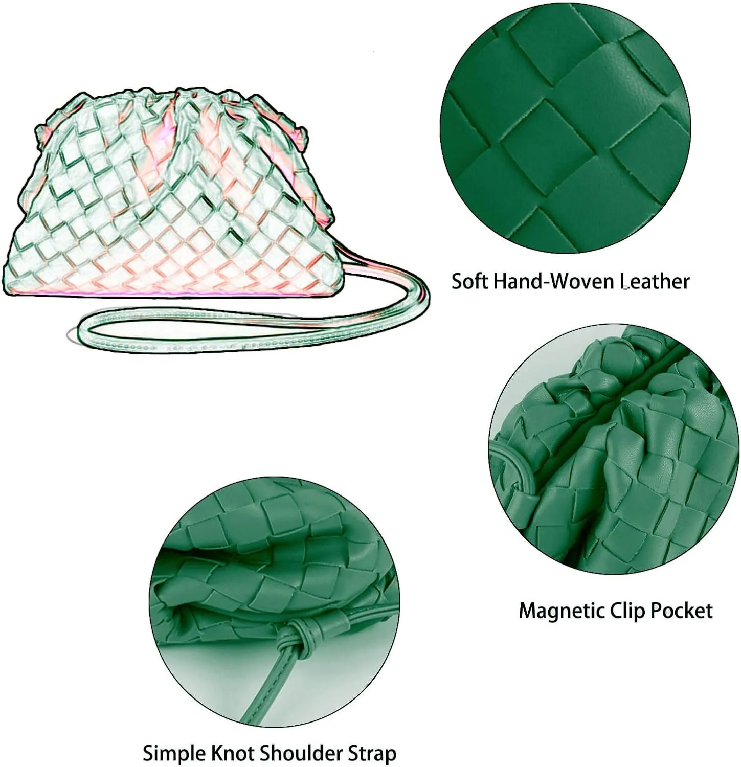 Woven Dumpling Bag for Women Clutch Purses, Cloud Crossbody Handbag Soft Shoulder Bag