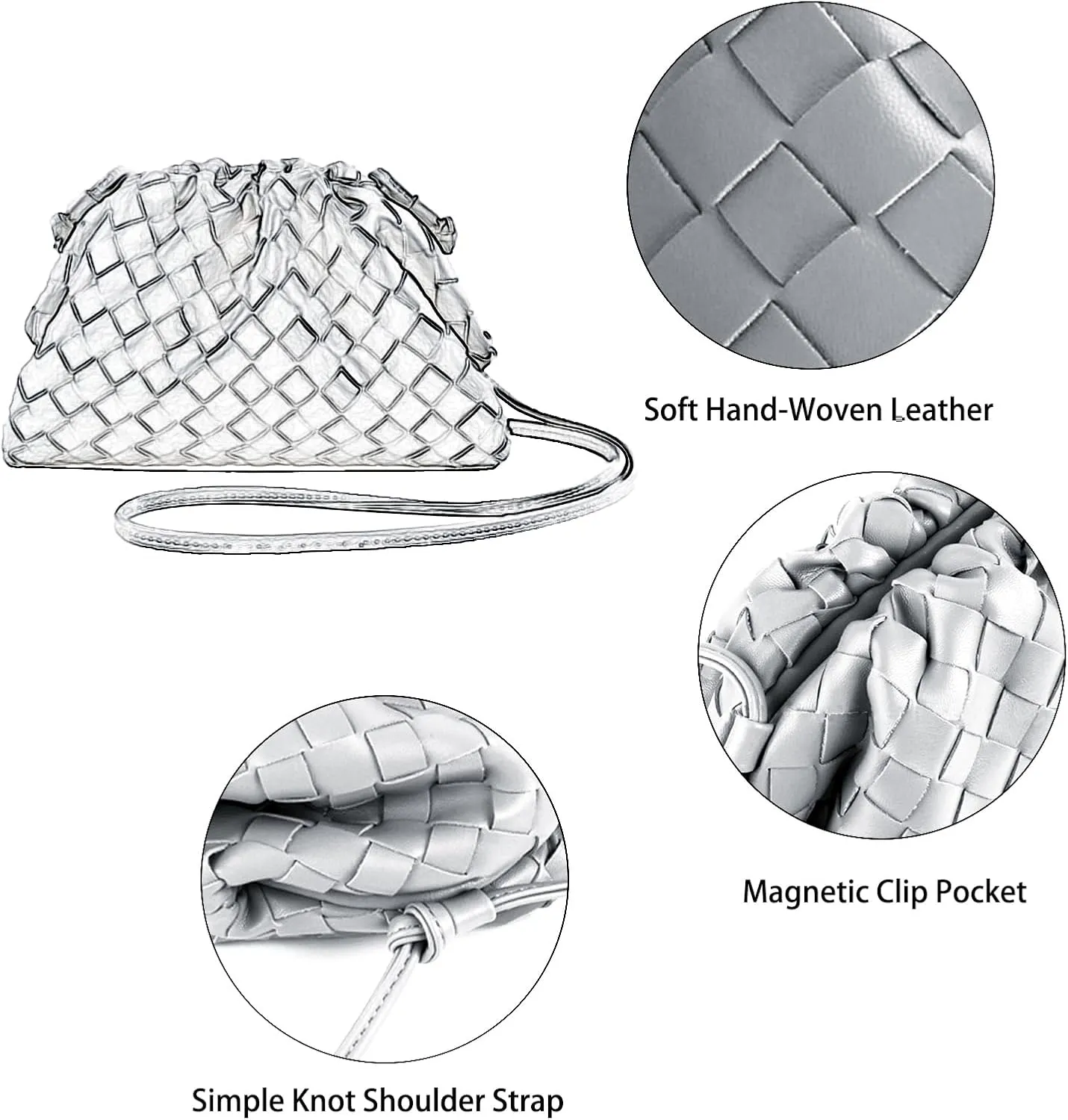 Woven Dumpling Bag for Women Clutch Purses, Cloud Crossbody Handbag Soft Shoulder Bag