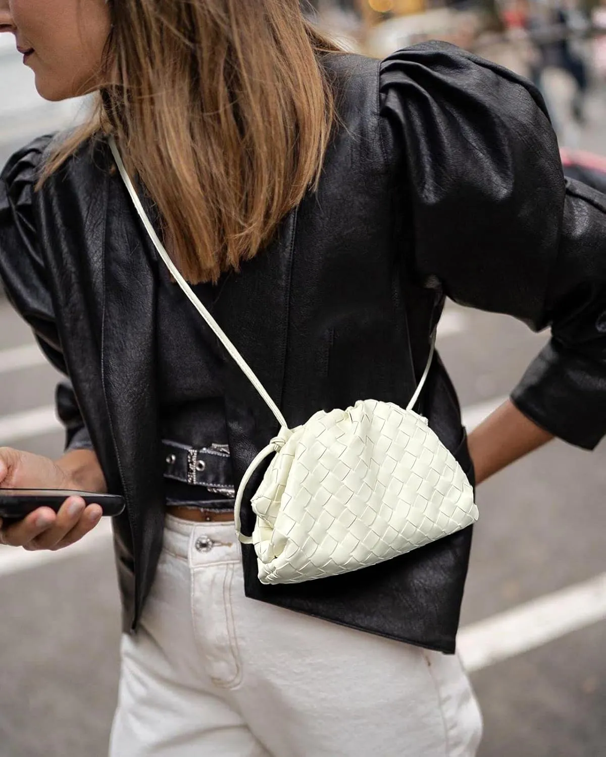 Woven Dumpling Bag for Women Clutch Purses, Cloud Crossbody Handbag Soft Shoulder Bag