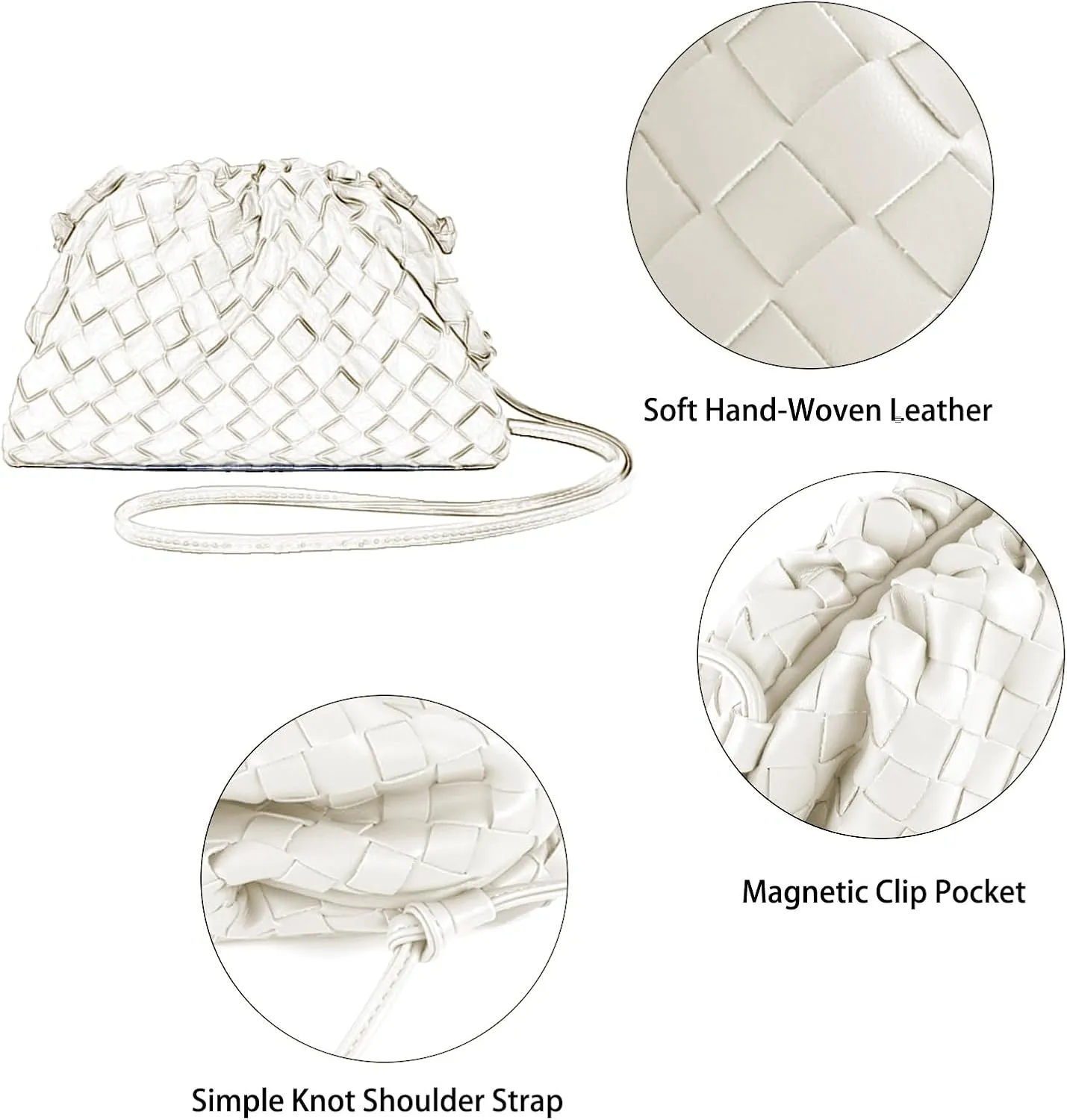 Woven Dumpling Bag for Women Clutch Purses, Cloud Crossbody Handbag Soft Shoulder Bag