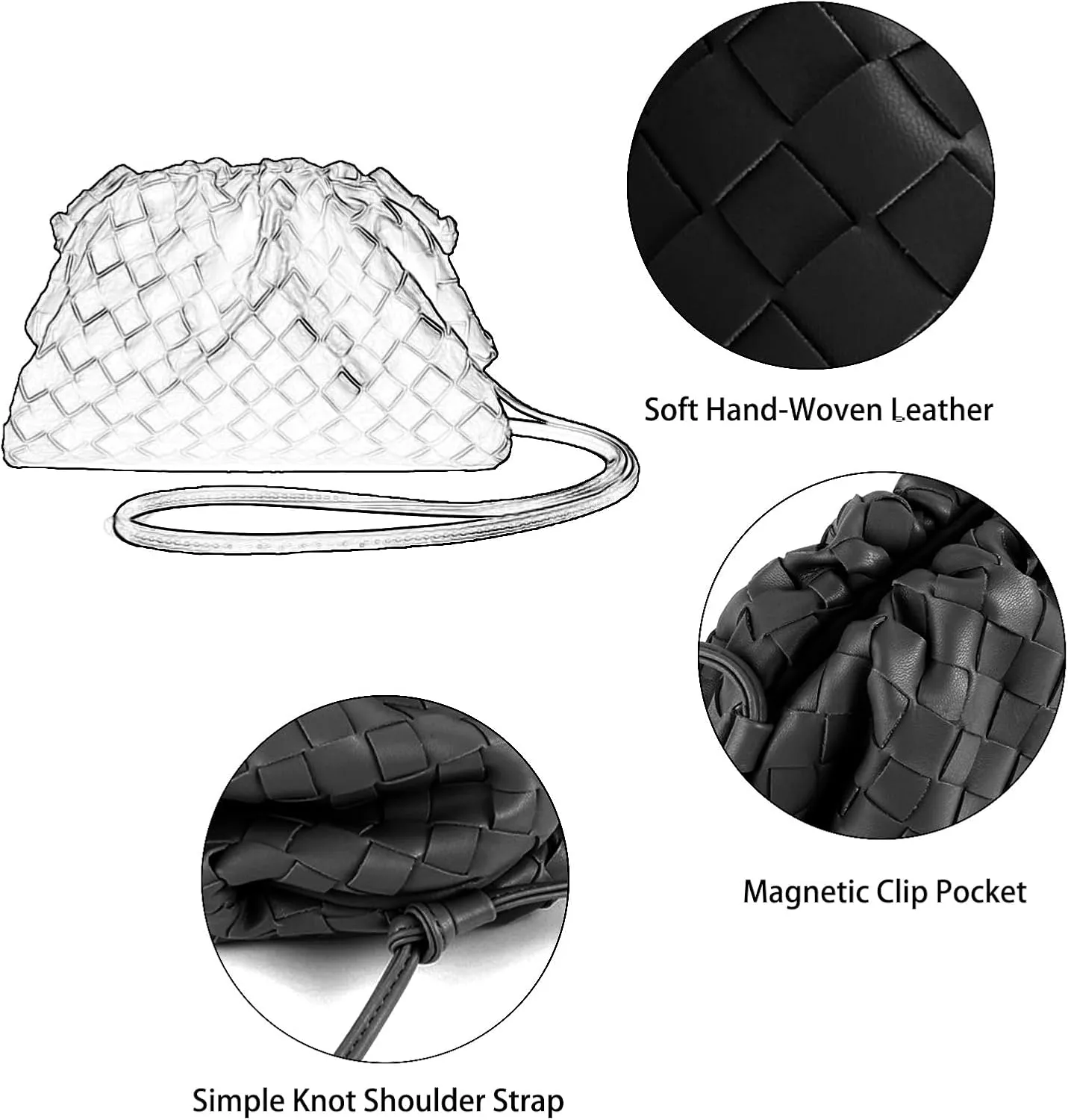 Woven Dumpling Bag for Women Clutch Purses, Cloud Crossbody Handbag Soft Shoulder Bag