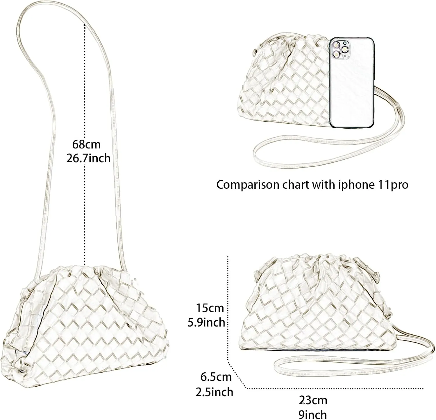 Woven Dumpling Bag for Women Clutch Purses, Cloud Crossbody Handbag Soft Shoulder Bag