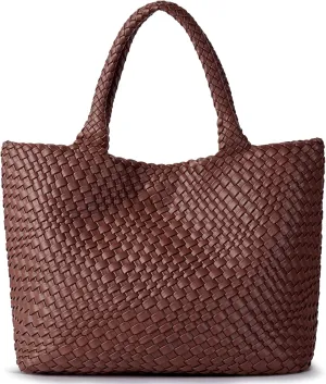 Woven Shoulder Bag for Women, Fashion Top Handle Soft Vegan Leather Shopper