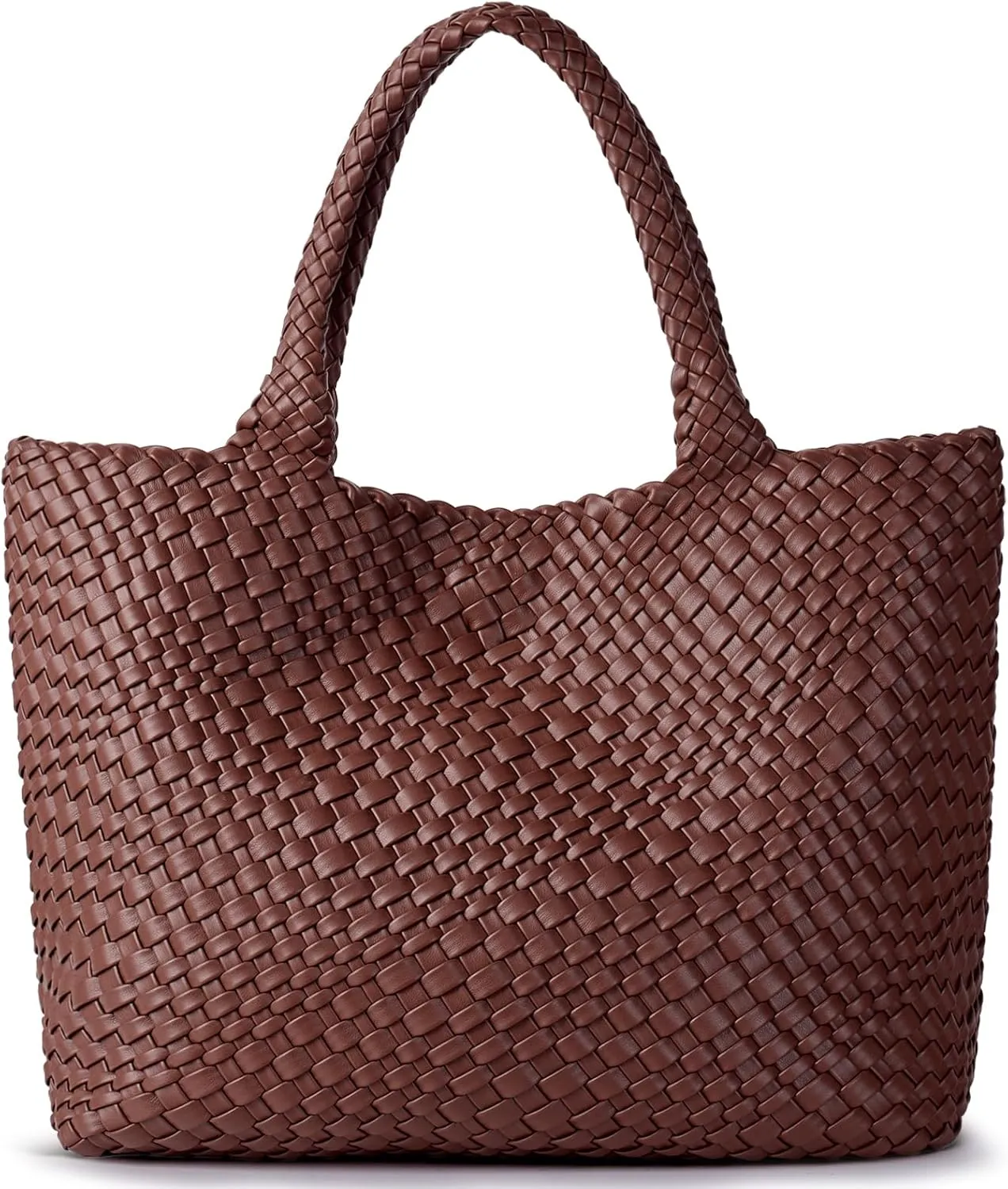 Woven Shoulder Bag for Women, Fashion Top Handle Soft Vegan Leather Shopper
