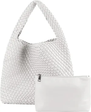 Woven Tote Bag for Women Soft Leather Tote Handbags Fashion Woven Shoulder Bag for Women Daily，Shopping